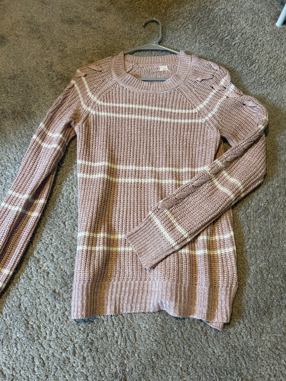 SO Mauve Crewneck Sweater with Cream Stripes